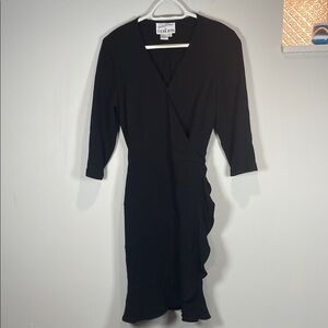 Rickie Freeman for Teri Jon Black 3/4 Sleeve Wrap Dress 100% wool